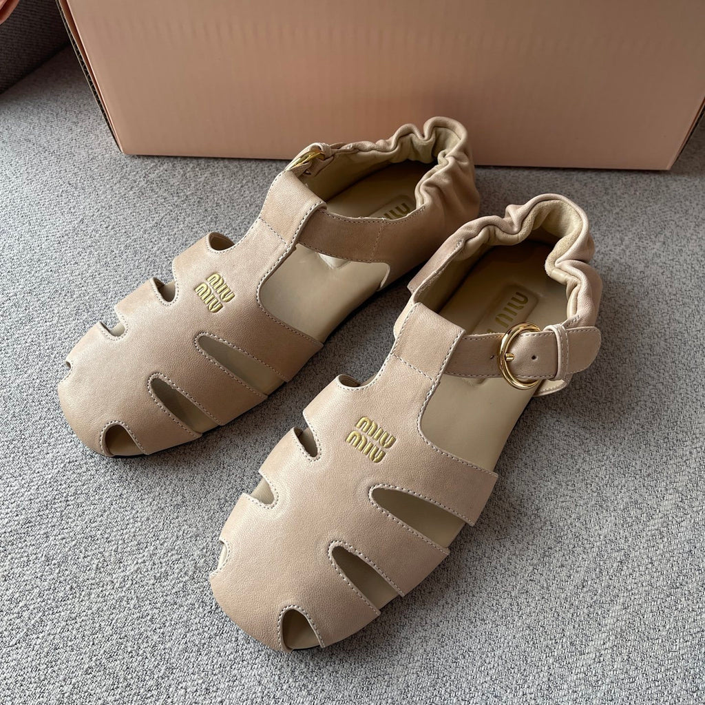 MiuMiu Briarwood Ruches Nappa Leather Fisherman Sandals #383957