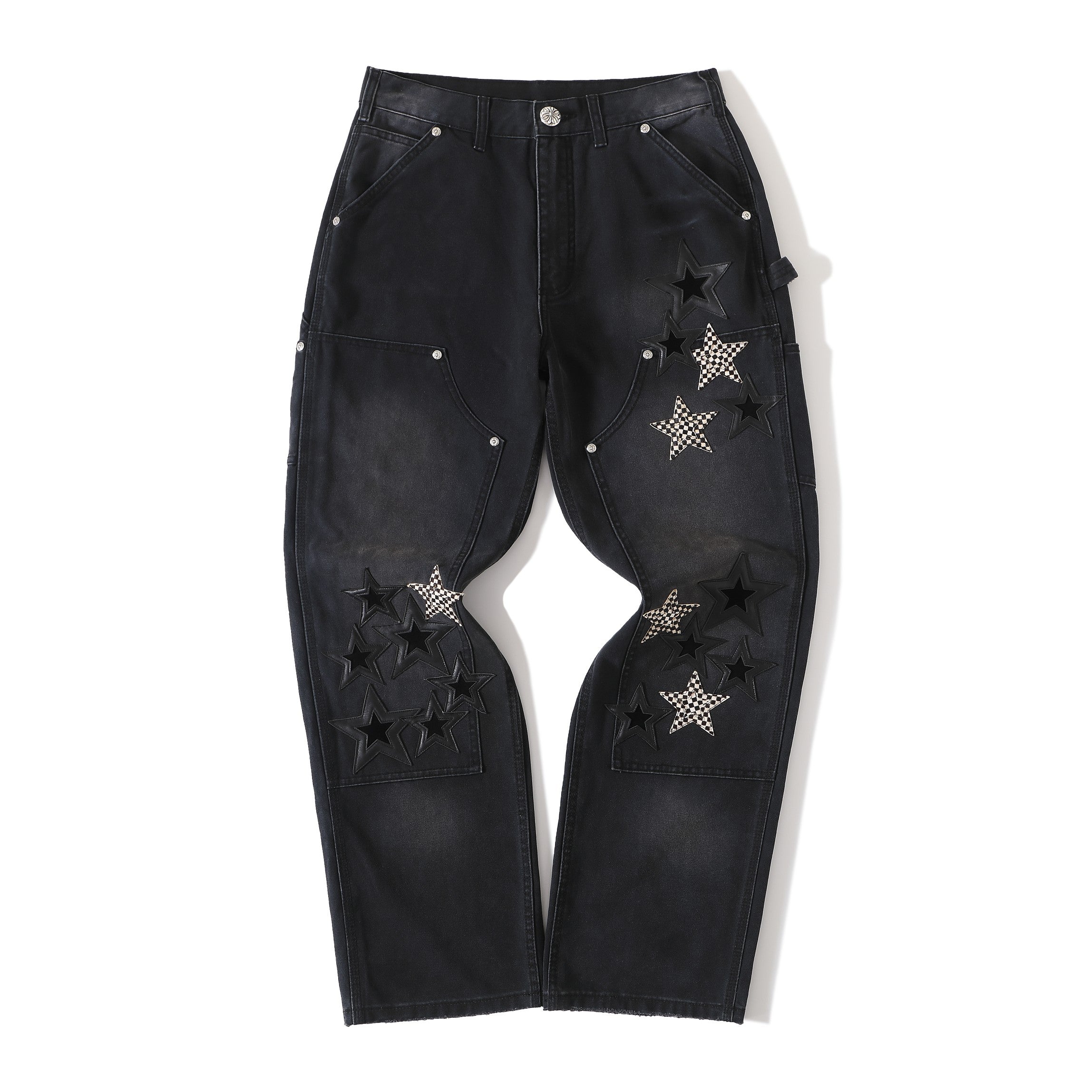 Chrome Hearts Men's And Women's Spring/Fall Fashion Casual Waist Button Star Icon Vintage Washed Carhartt Work Pants #79519