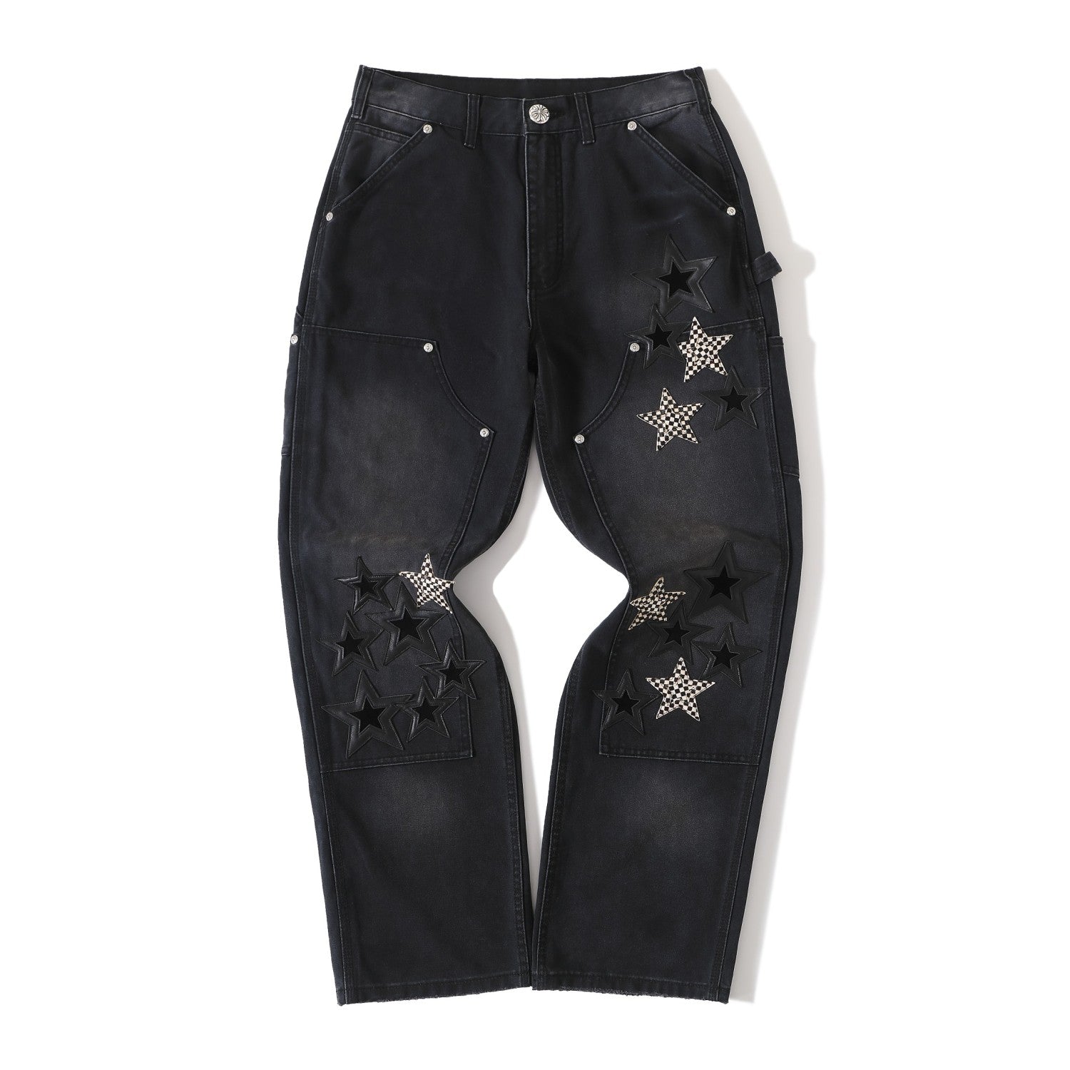 Chrome Hearts Men's And Women's Spring/Fall Fashion Casual Waist Button Star Icon Vintage Washed Carhartt Work Pants #79519
