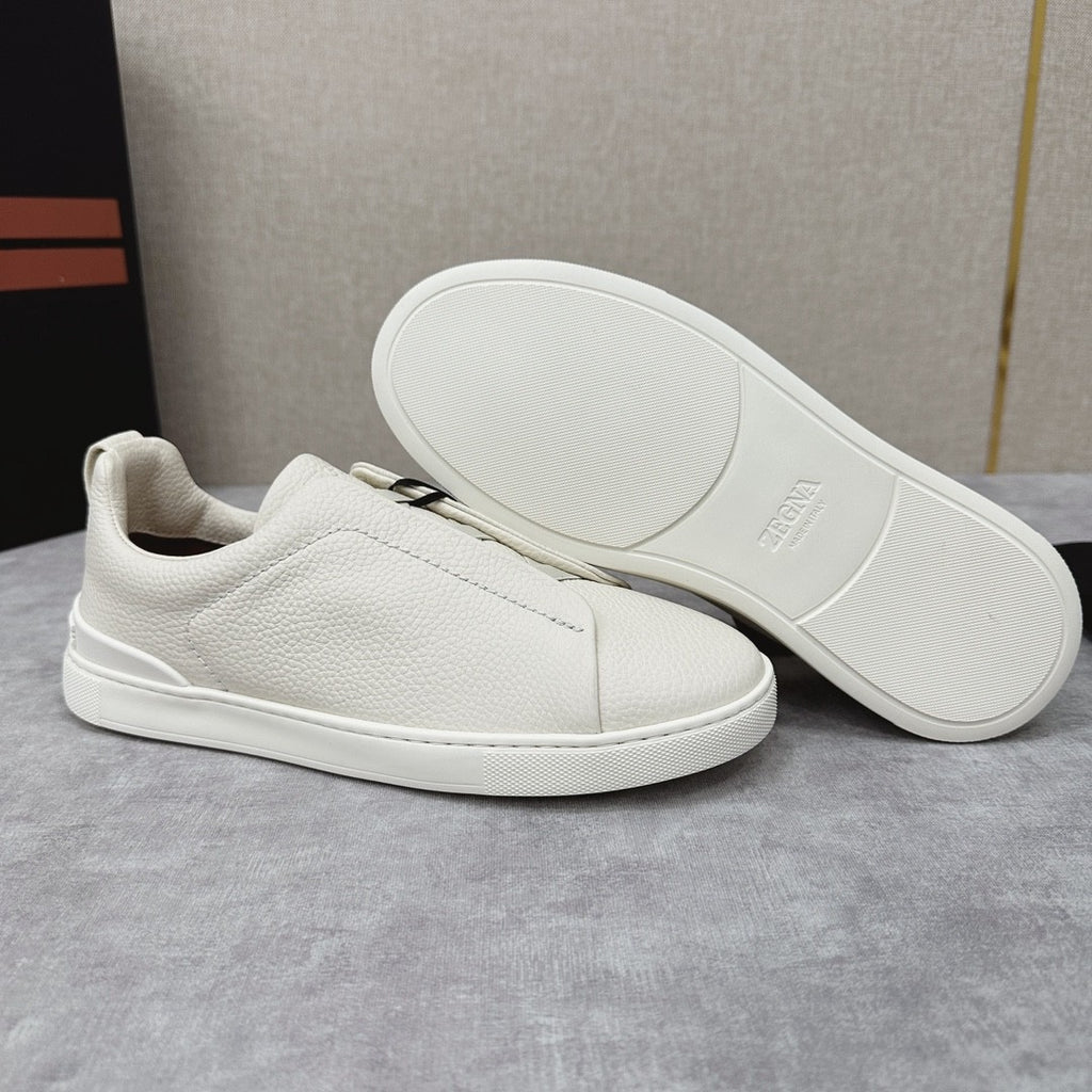 Ermenegildo Zegna Men's Solid Color Leather Fabric Simple Flat Casual Shoes #77176