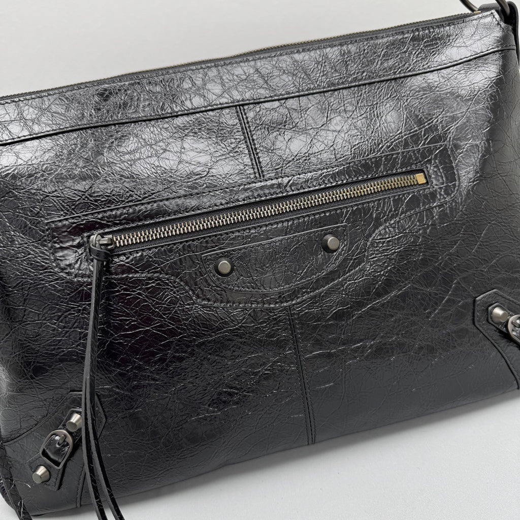 Balenciaga LE CITY MOTO Men's And Women's Fashion Solid Color Leather Zipper Closure Large Capacity Adjustable Shoulder Strap Biker Bag Travel Tote Shoulder Bag Bags 8461862ABEK1000 #79568