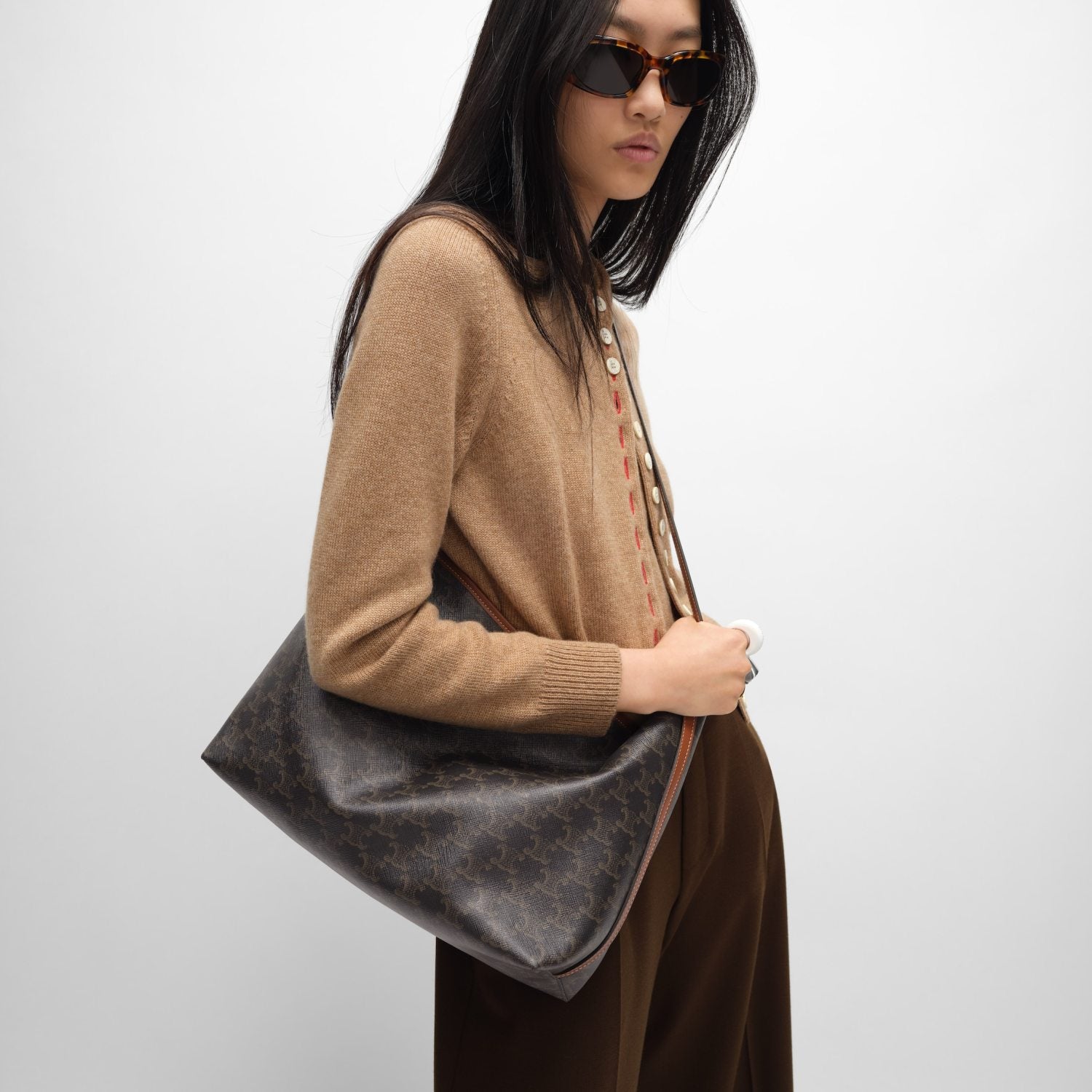 CELINE SOFT SHOPPER BAG IN TRIOMPHE CANVAS AND CALFSKIN #377766