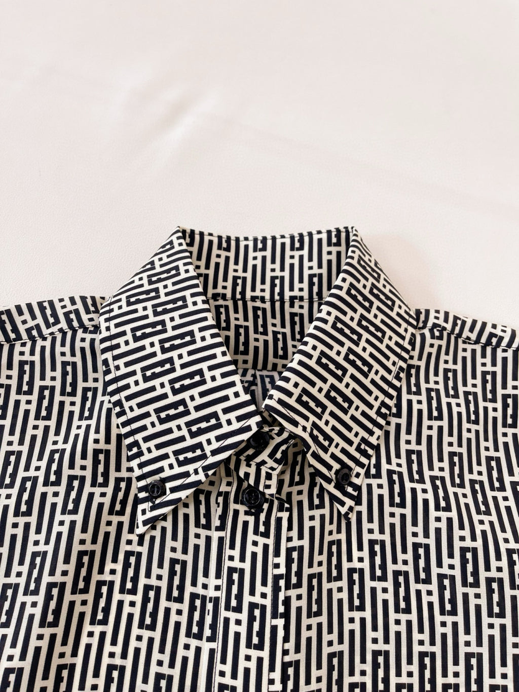 Fendi Women's Summer Black and White Geometric Pattern Single Breasted Lapel Long Sleeve Shirt #98776