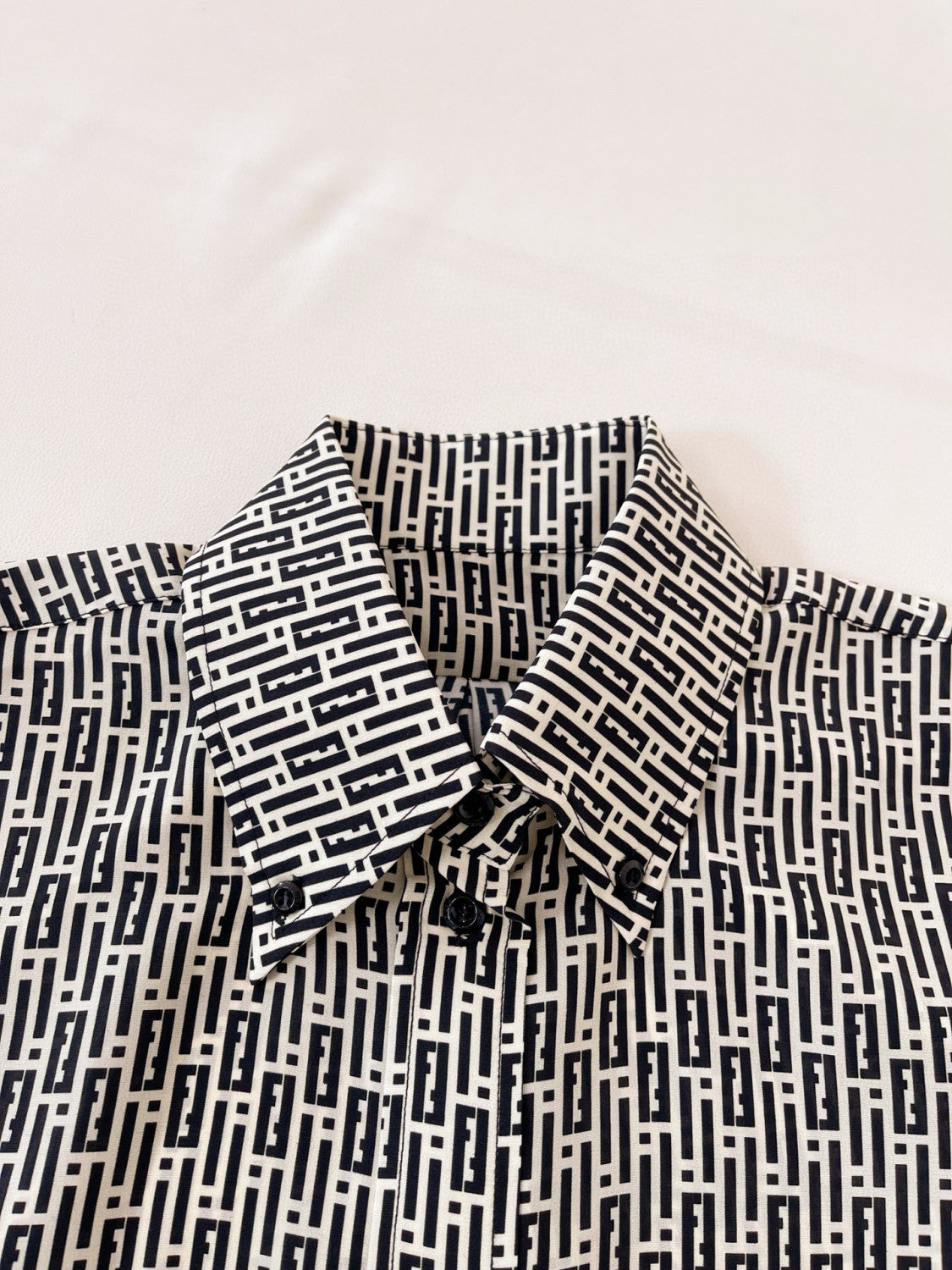Fendi Women's Summer Black and White Geometric Pattern Single Breasted Lapel Long Sleeve Shirt #98776