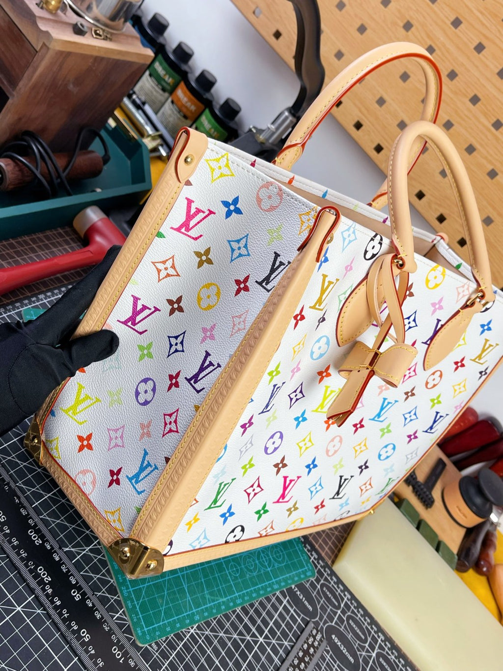Louis Vuitton LV x TM ONTHEGO Women's Colorful Letter Print Adjustable Shoulder Strap Coated Canvas Patchwork Cowhide Tote Shopping Bag Crossbody Bags #75635