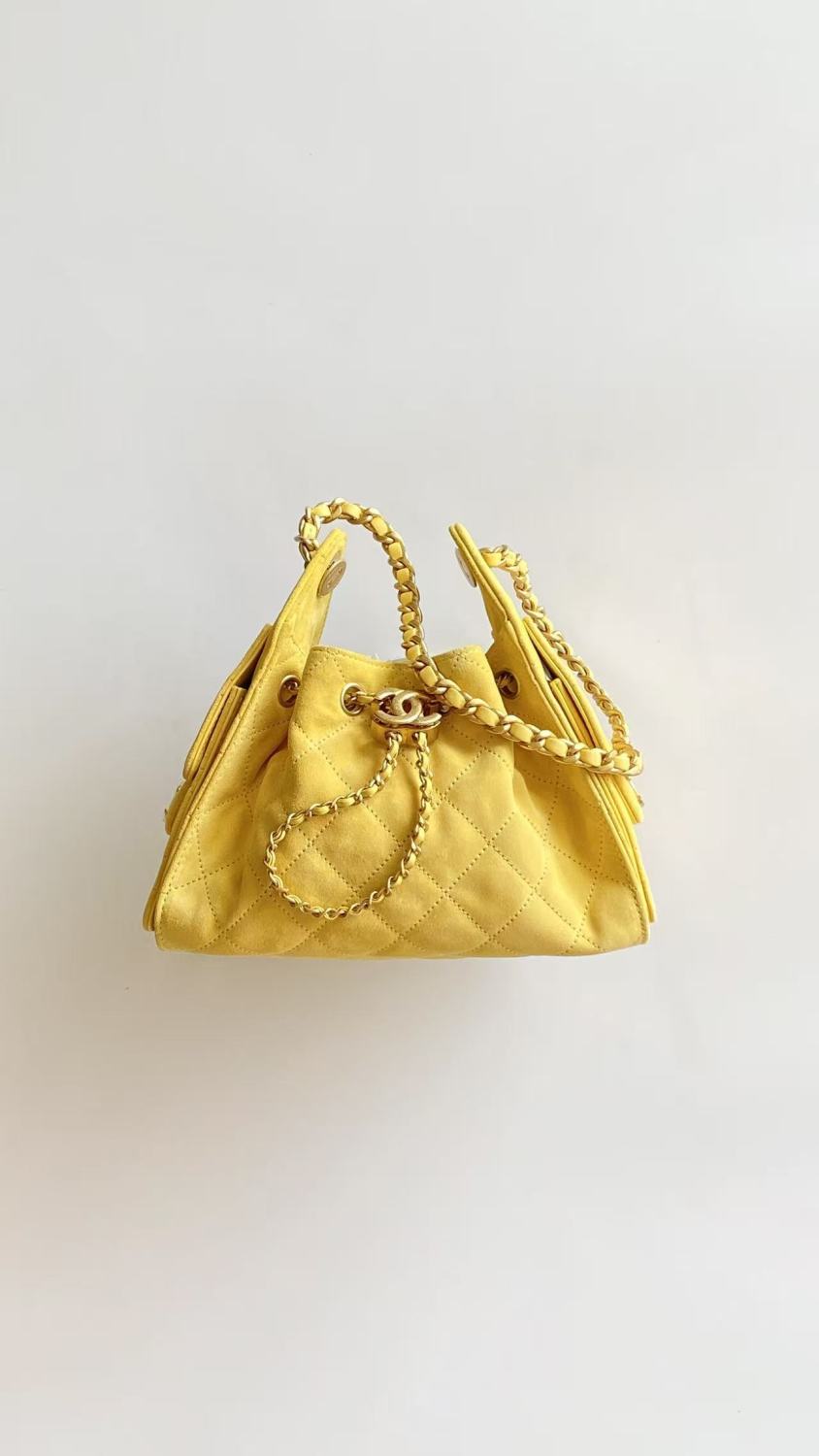 Chanel 25 Women's Mini Bag Suede-Effect Calfskin And Gold-Tone Metal Yellow #332928