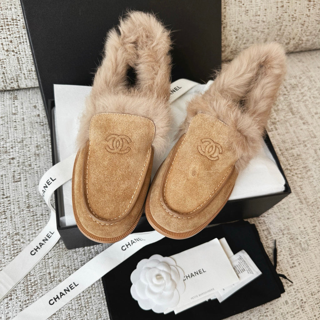 Chanel Women's Flat Loafers Suede Glossy Pleated Lambskin And Double-Sided Shearling Lambskin #333067