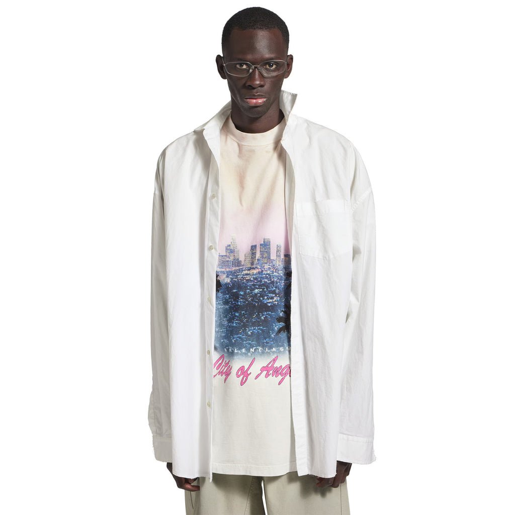 Balenciaga Men's Layered Shirt In White Spring And Fall High Street Trend Non-removable Two-piece Printed Graphic T-shirt Fashion Casual Shirt Ngvp #2422