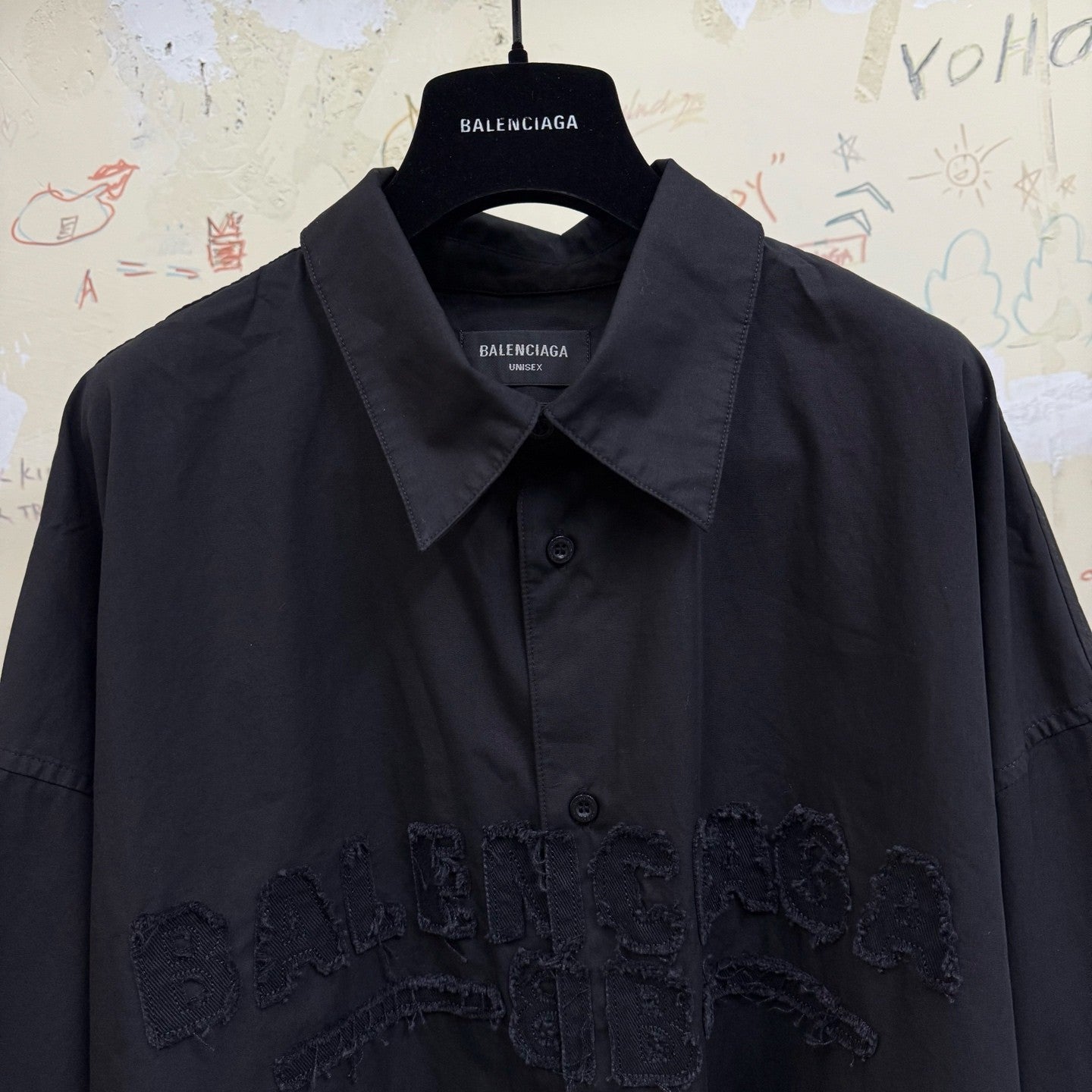 Balenciaga Men's Spring and Autumn Embroidered Letter Printed Solid Colour Single Breasted Long Sleeve Shirt #76942