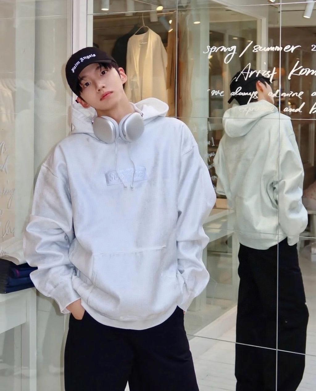 SUPREME/MM6 MAISON MARGIELA Men's and Women's Spring and Autumn Tie-Dye Washed Logo Solid Color Pocket Hooded Sweatshirt Pullover #73148
