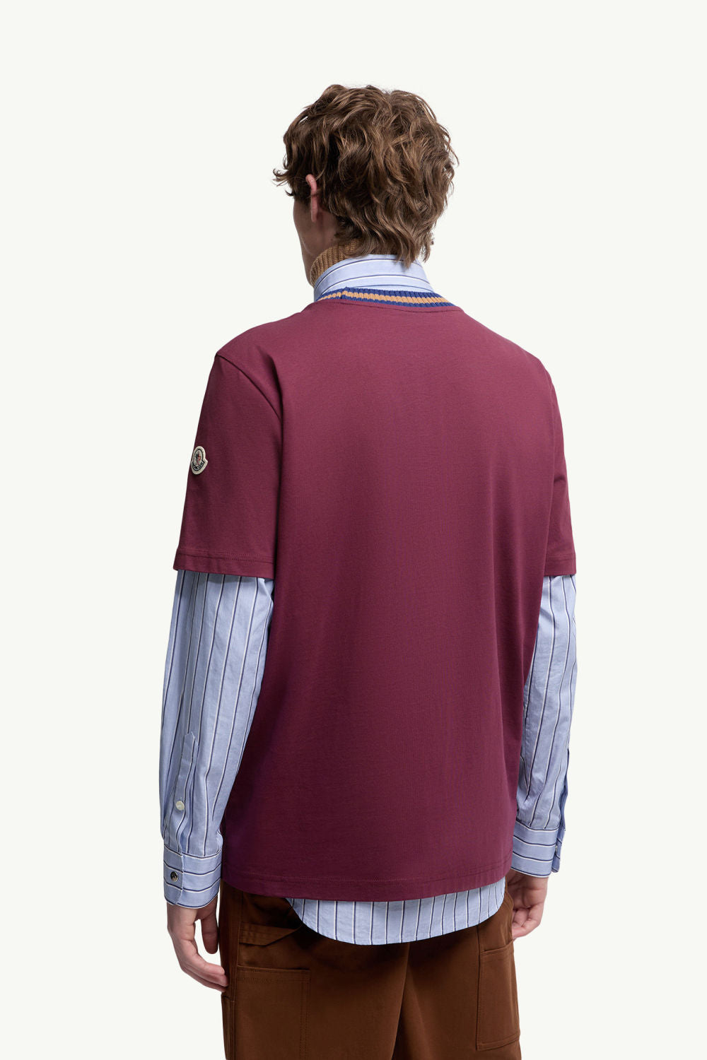 Moncler Burgundy Embroidered Logo Cotton T-Shirt Polos T-shirts #375498
