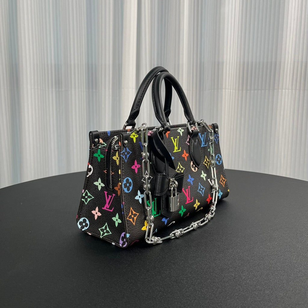 Louis Vuitton Lv X Tm Onthego East West Chain Women's Removable Shoulder Strap Zipper Closure Colorful Monogram Printed Printed Coated Canvas Leather Trimmed Shoulder Crossbody Bag Bags #75561