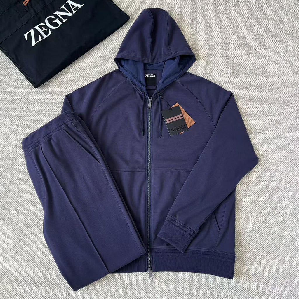 Ermenegildo Zegna Men's Spring/Fall Zipper Drawstring Hoodie Sweatshirt & Solid-Color Casual Pants Suit Set Ngvp #2352
