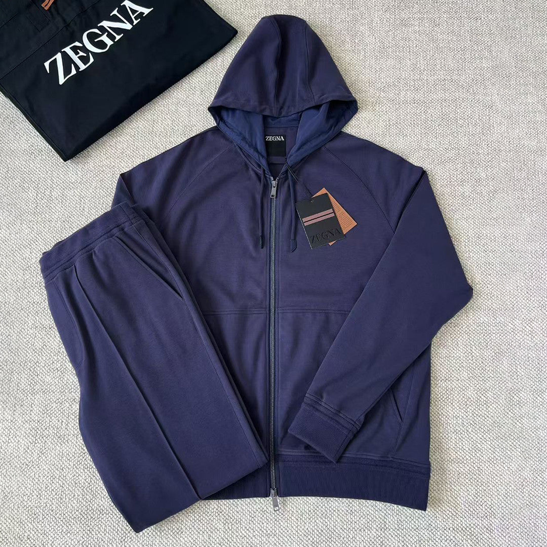 Ermenegildo Zegna Men's Spring/Fall Zipper Drawstring Hoodie Sweatshirt & Solid-Color Casual Pants Suit Set Ngvp #2352