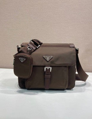 Prada triangular enamel logo nameplate Saffiano leather Re-nylon Shoulder Bag #82447A