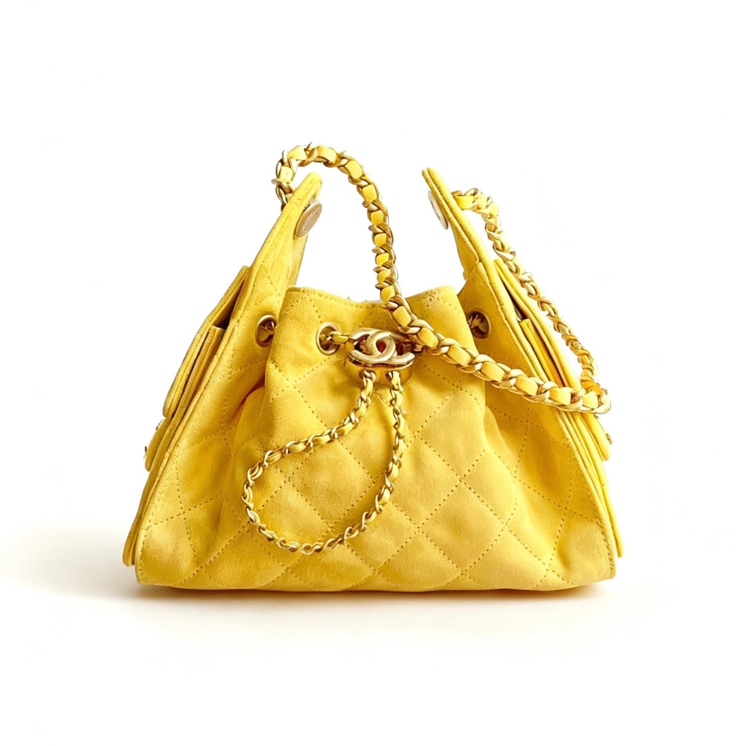 Chanel 25 Women's Mini Bag Suede-Effect Calfskin And Gold-Tone Metal Yellow #332928