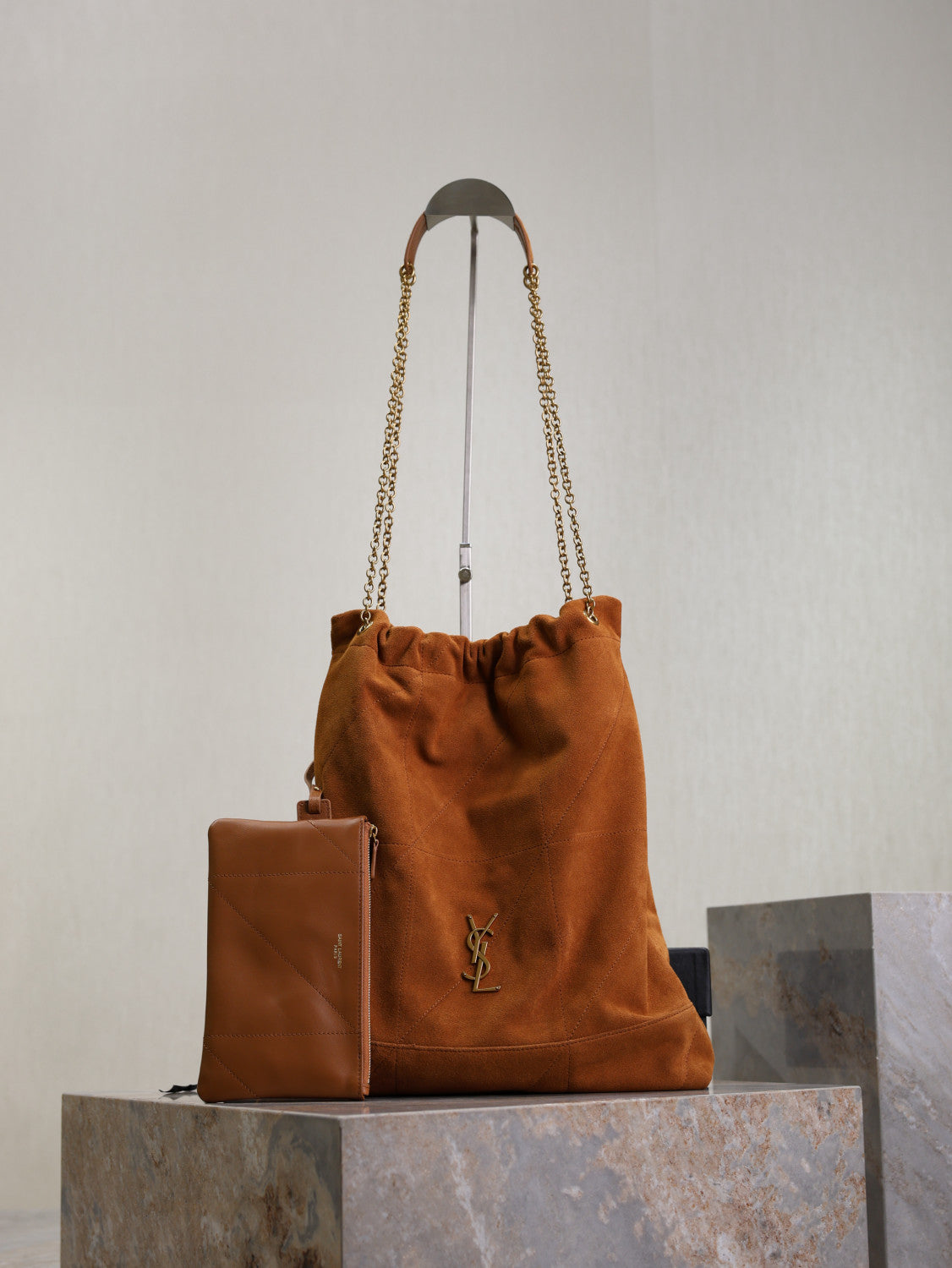 SAINT LAURENT JAMIE POCHON Women's Solid Colour Suede Leather Metal Chain Tote Shoulder Bag Bags #76824