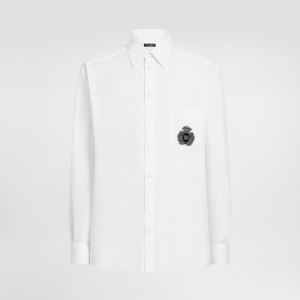 Dolce & Gabbana Men's Spring/Summer Solid Colour Embroidered Pattern Printed Single-Breasted Linen Fabric Long-Sleeved Shirt #77135