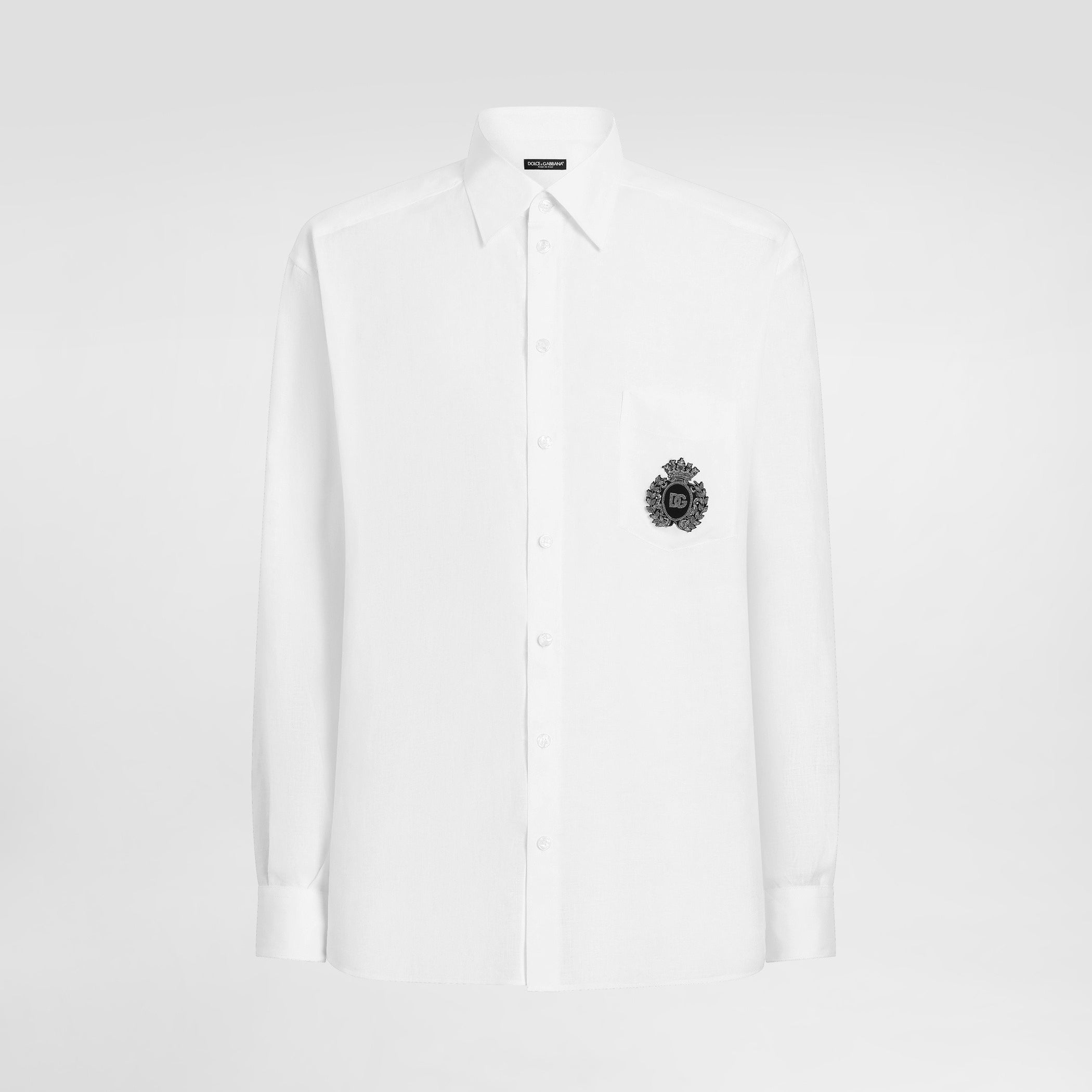 Dolce & Gabbana Men's Spring/Summer Solid Colour Embroidered Pattern Printed Single-Breasted Linen Fabric Long-Sleeved Shirt #77135