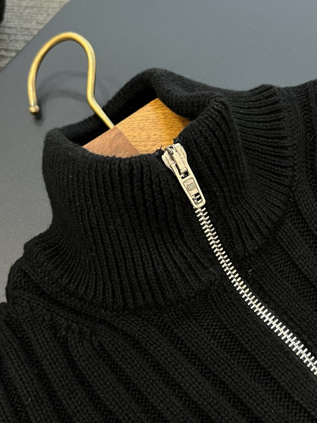 Balenciaga Men's And Women's Spring/Fall Fashion Classic Solid Color High-Neck Pullover Half Zip Ribbed Sweater #78716