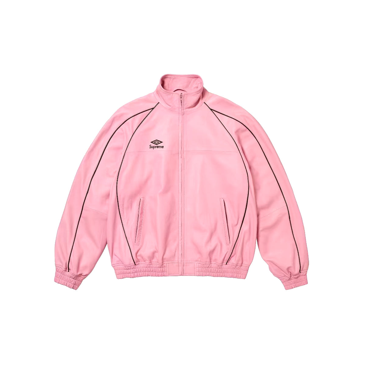Supreme Men's And Women's  Spring/fall Fashion Casual Solid Color High Neck Zipper Front Embroidered Logo Leather Jacket #79518