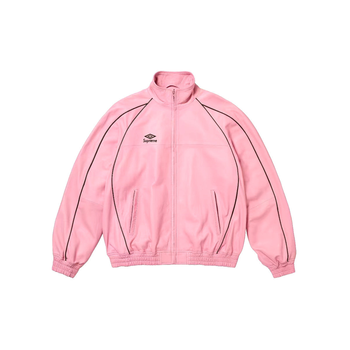 Supreme Men's And Women's  Spring/fall Fashion Casual Solid Color High Neck Zipper Front Embroidered Logo Leather Jacket #79518