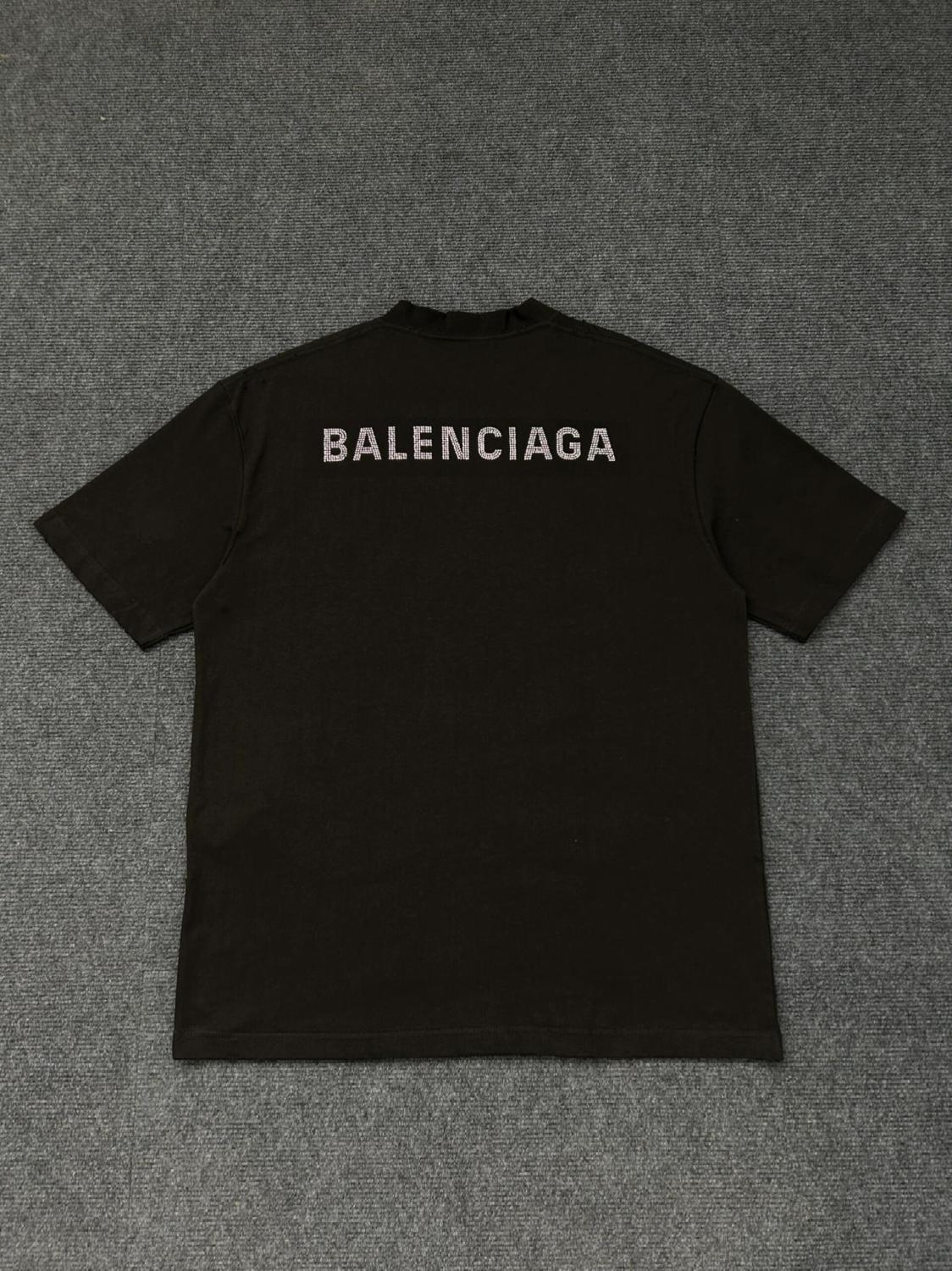 Balenciaga Men's Summer Hot Drill Logo Letter Print Black Cotton Short Sleeve T-Shirt #75455