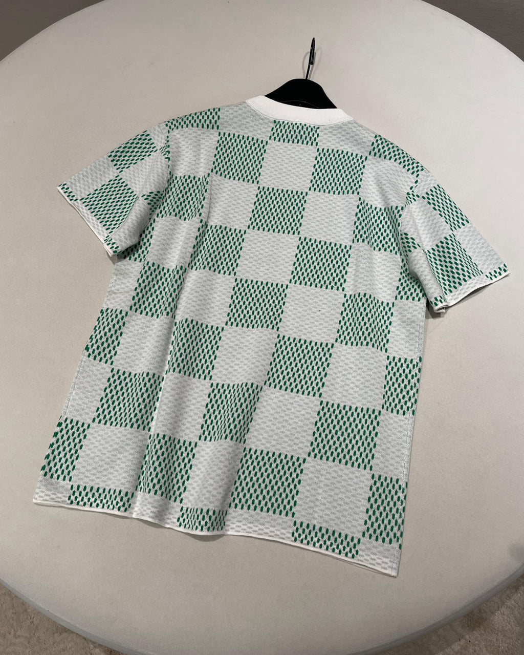 Louis Vuitton Men's Summer White Green Plaid Pattern Round Neck Cotton Short Sleeve T-Shirt #98739