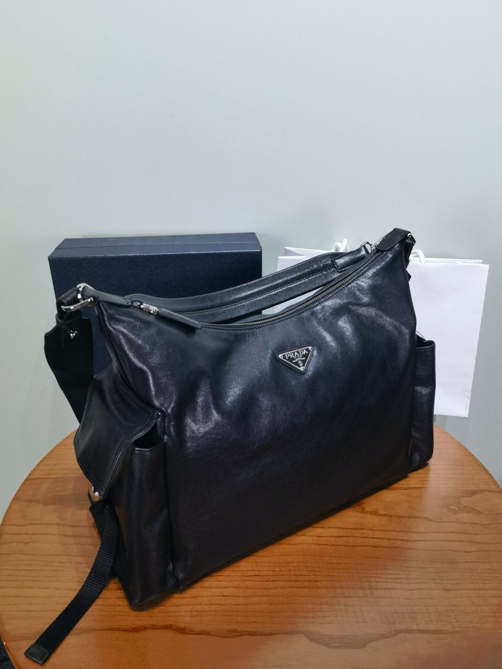 Prada Men's Prada Explore Calfskin Shoulder Bag A Stylish Trendy Spacious Bag With Side Pockets And A Sophisticated Look Bags 2VH204_2HE8_V_OOO #82928A