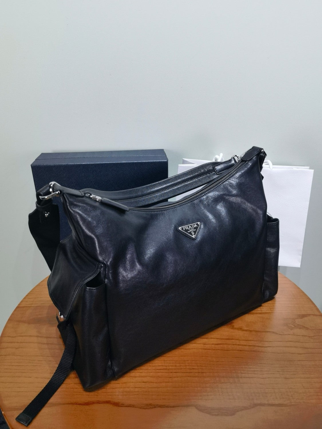 Prada Men's Prada Explore Calfskin Shoulder Bag A Stylish Trendy Spacious Bag With Side Pockets And A Sophisticated Look Bags 2VH204_2HE8_V_OOO #82928A
