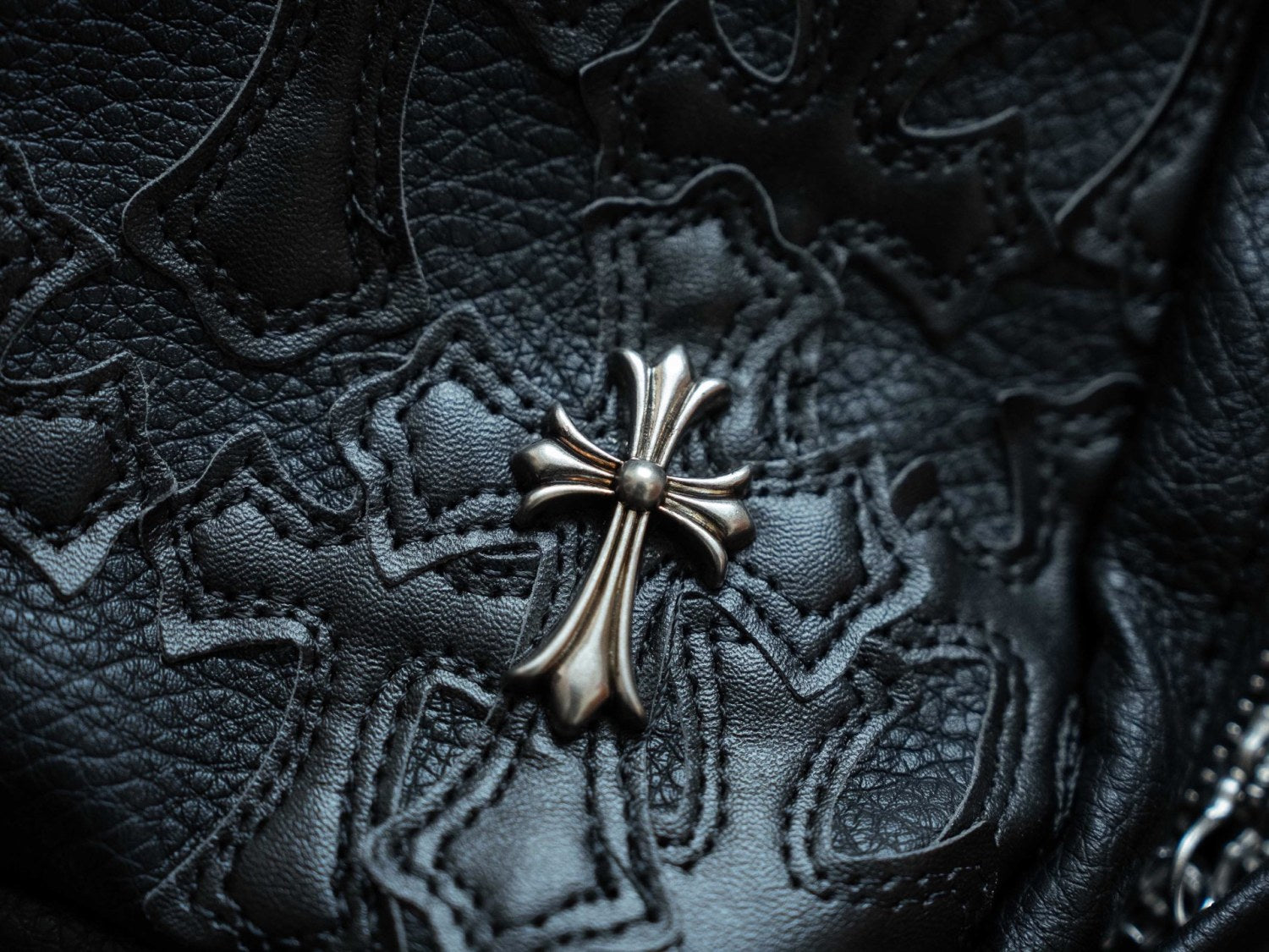 Chrome Hearts Solid Color Leather Zipper Leather Backpack Backpack #336982