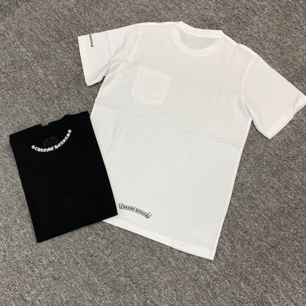 Chrome Hearts Men's and Women's Summer Neckline Sanskrit Letter Round Neck Cotton Short Sleeve T-shirt #72329