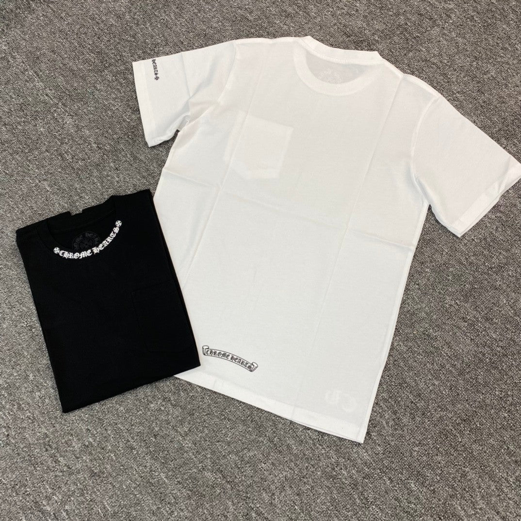 Chrome Hearts Men's and Women's Summer Neckline Sanskrit Letter Round Neck Cotton Short Sleeve T-shirt #72329