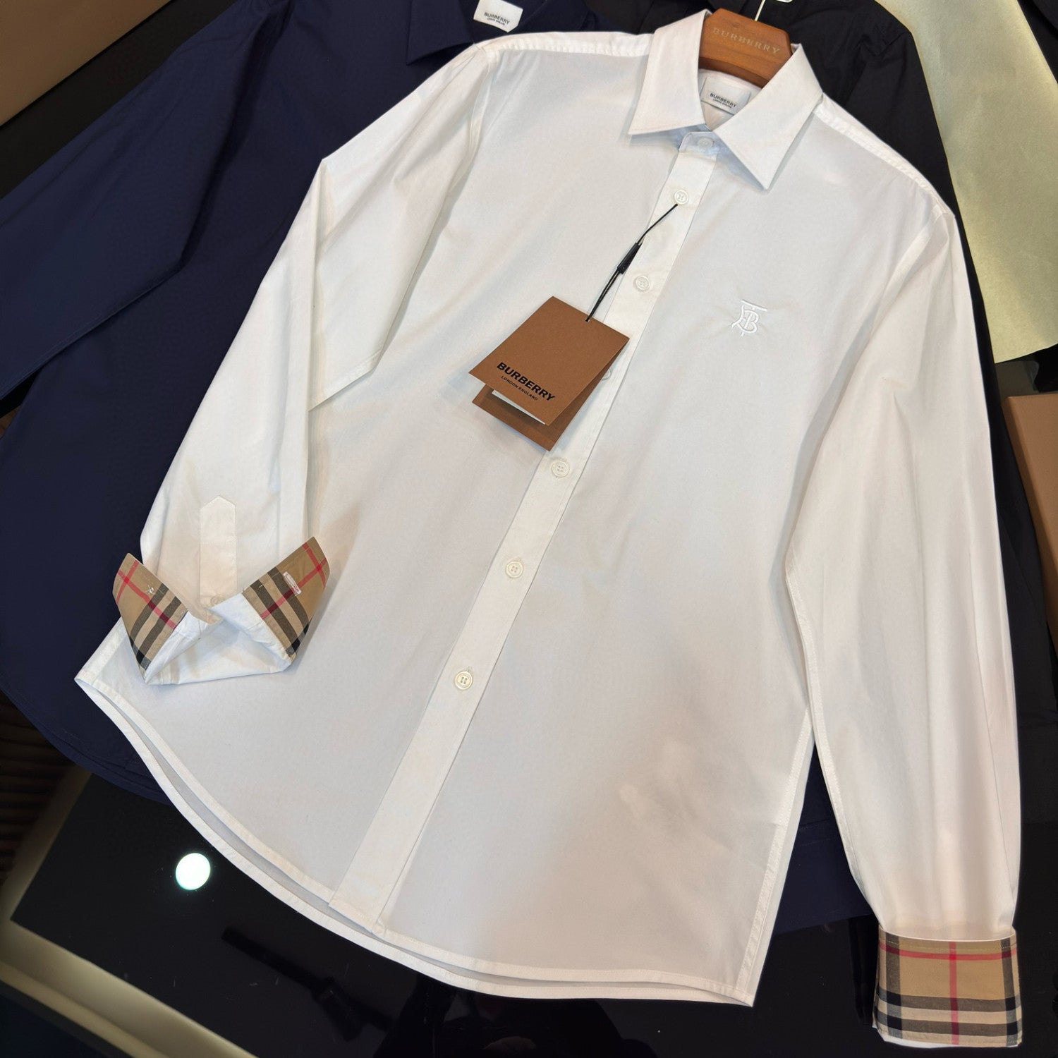 Burberry Men's Spring Summer Slim Fit Tailored Embroidered Logo Check Long Sleeve Shirt #99373