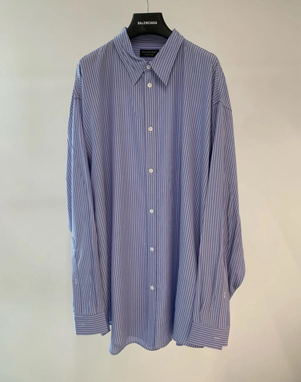 Balenciaga Men's Blue And White Draped Shirt Classic Fashion Pieces Layering Matching Spring And Autumn Funky Lapel Single Breasted Casual Shirt Top Ngvp #nig9789