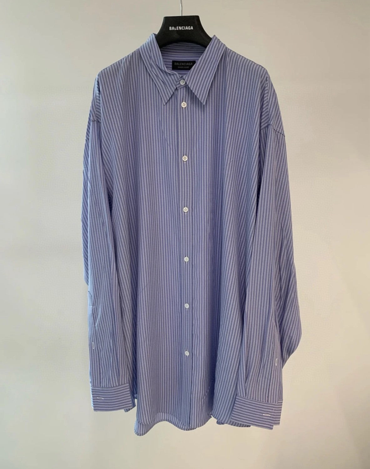 Balenciaga Men's Blue And White Draped Shirt Classic Fashion Pieces Layering Matching Spring And Autumn Funky Lapel Single Breasted Casual Shirt Top Ngvp #nig9789