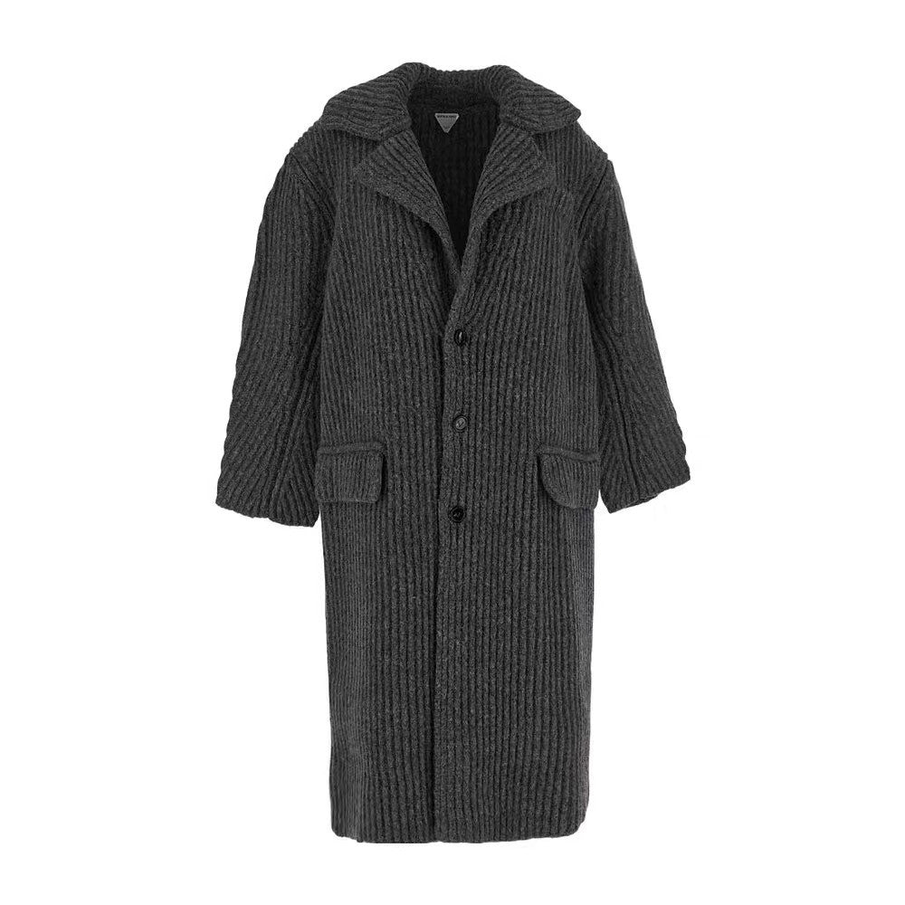 Bottega Veneta Men's Autumn And Winter Solid Color Lapel Single Breasted Wool Knit Long Straight Jacket Ngvp #7572
