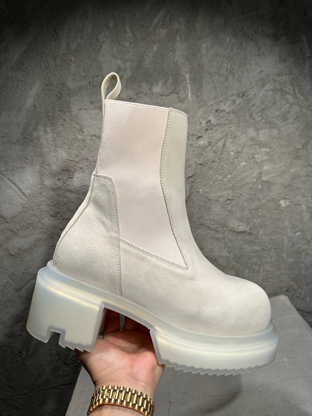 Rick Owens Men's Fall And Winter Elastic Thick Bottom Boots Round Head Suede Short Boots 7cm Fashion Trend Cowhide Mid-calf Shoes Ngvp #2466