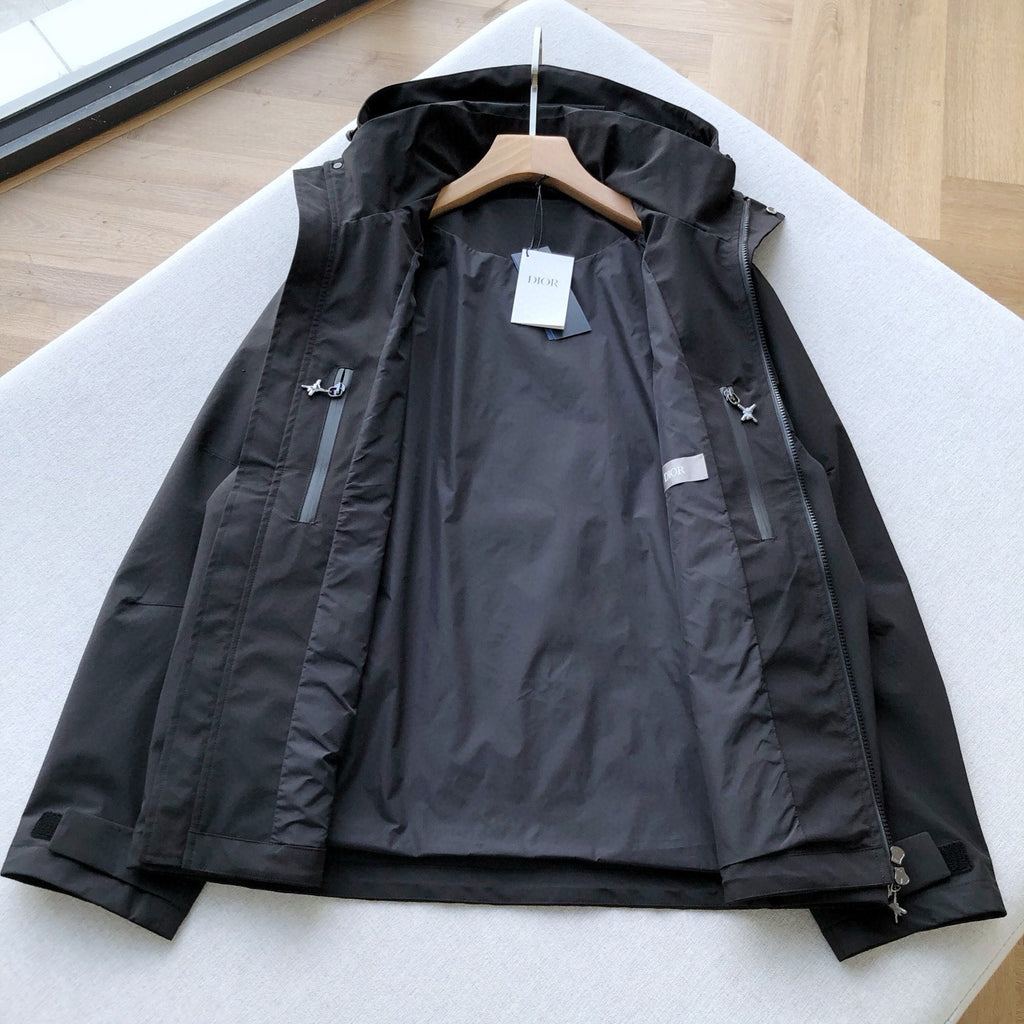 Dior And Lewis Hamilton Parker Coat Men's Fall And Winter Hooded Zipper Black Jacket Fashion Trend Logo Short Jacket #81418