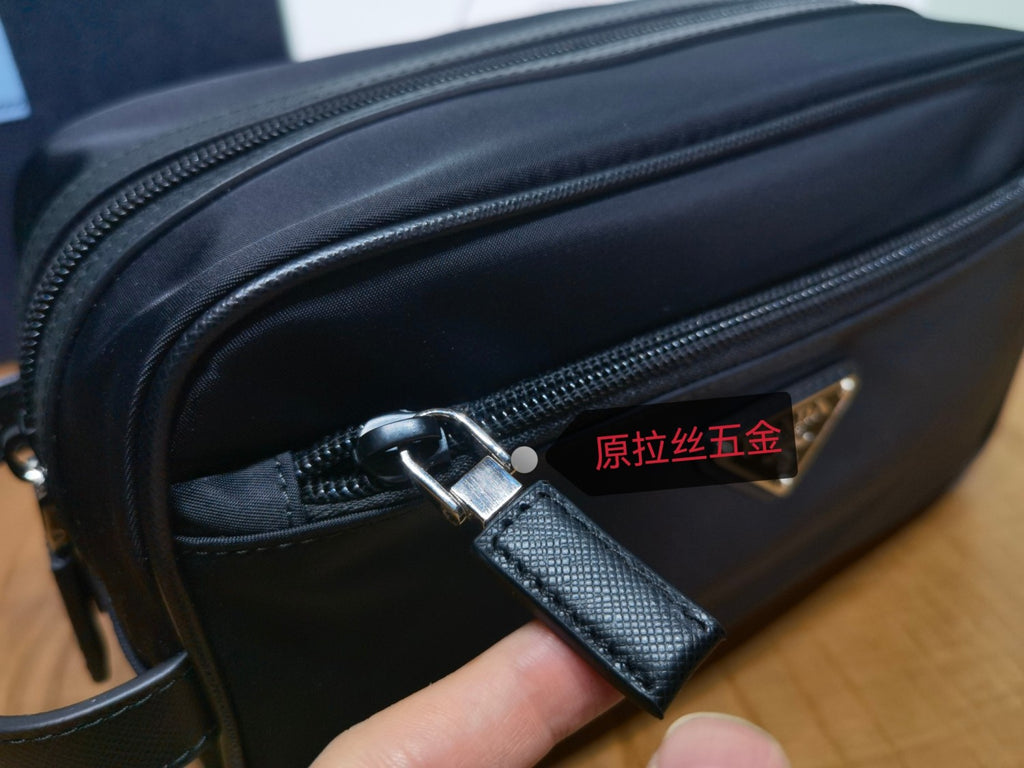 PRADA New Regenerated Nylon Enameled Triangle Logo Saffiano Leather Travel Storage Bag Toiletry Bag #332316