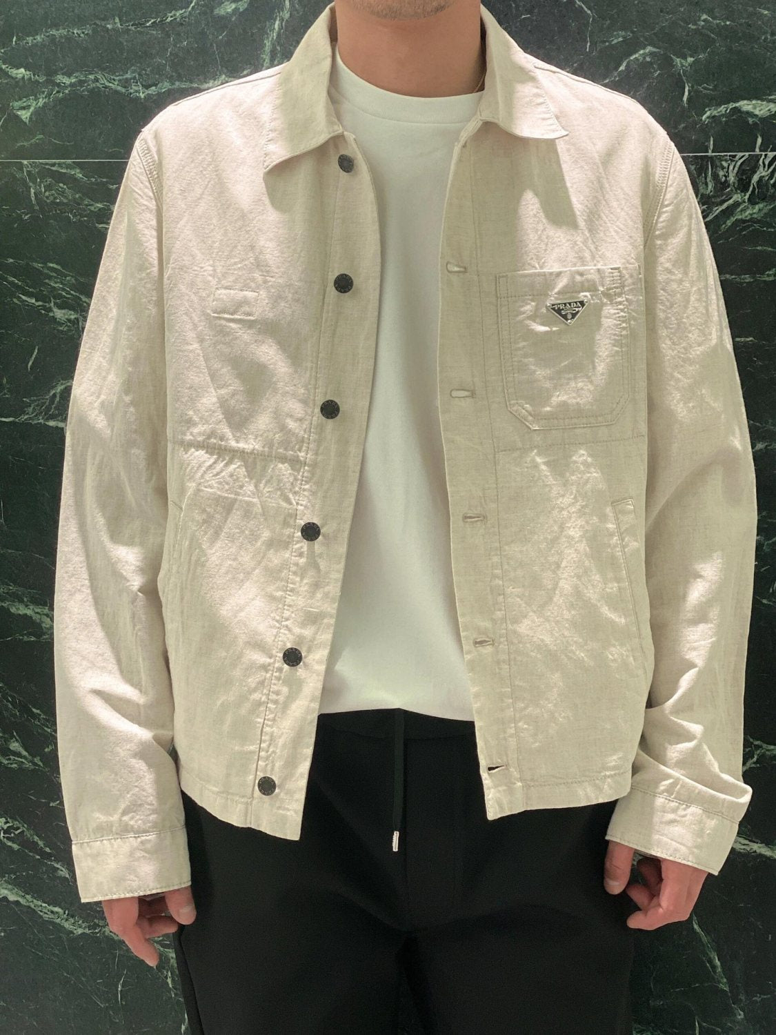 Prada Men's Spring And Fall Beige Lapel Single Breasted Long Sleeved Shirt Jacket #72511