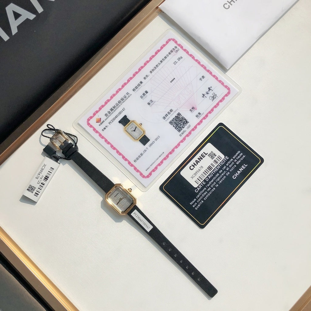 Chanel Premi¨¨re Ribbon Watch Diamond-set Dial Temperament Fashionable And Elegant Watch Black Dial 18k Gold Square Watch Accessories #71955