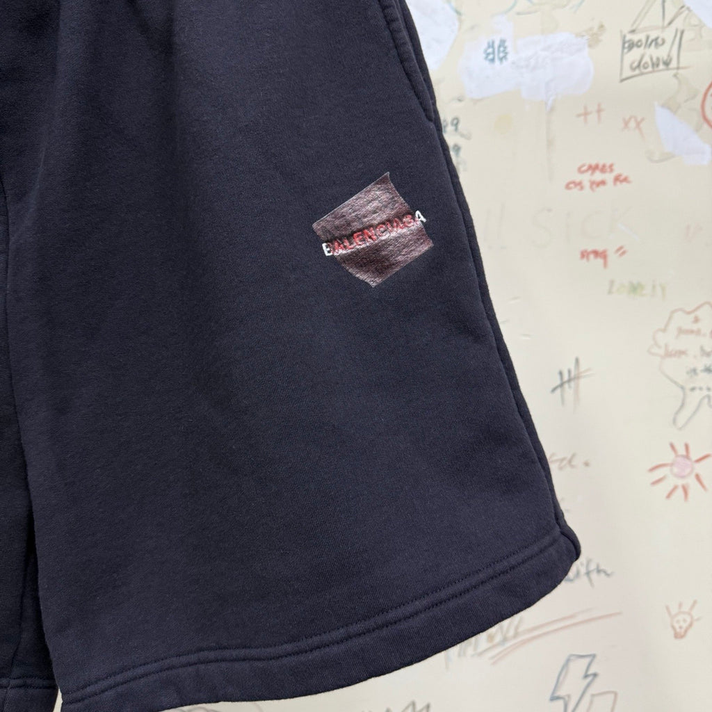 Balenciaga Men's Summer Solid Colour Tape Covered Embroidered Logo Cotton Sports Shorts #77122