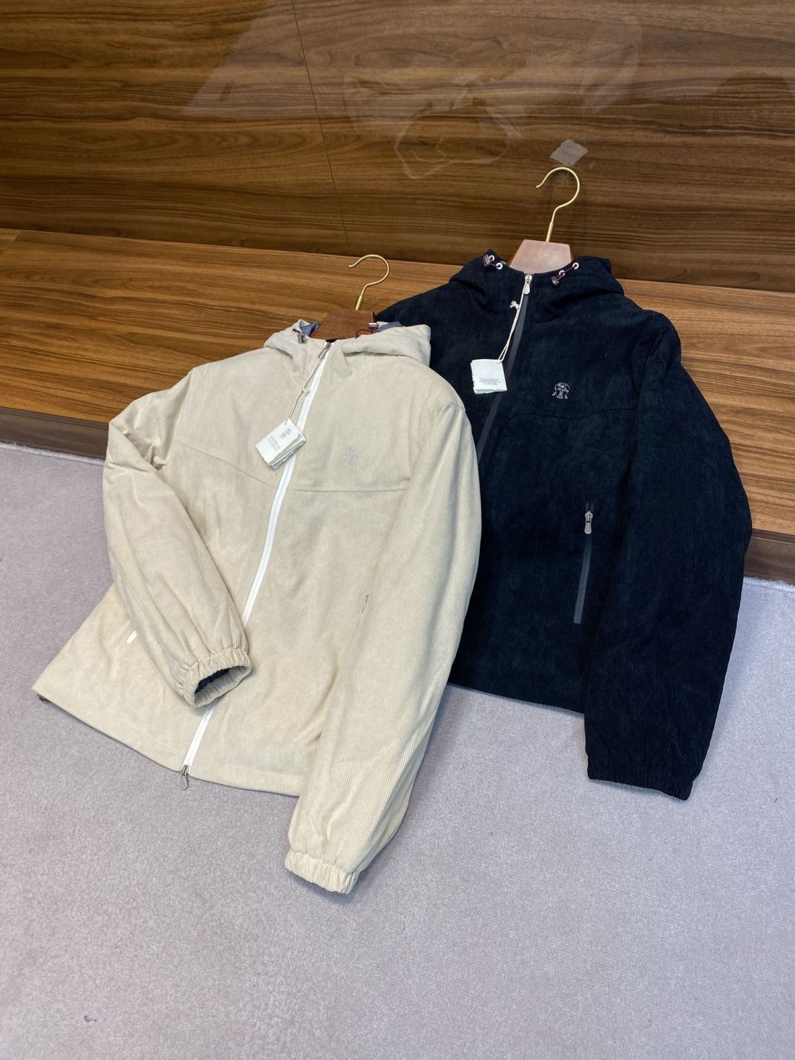 Brunello Cucinelli Men's Autumn and Winter Solid Color Corduroy Hooded Zipper Long Sleeve Jacket #72935