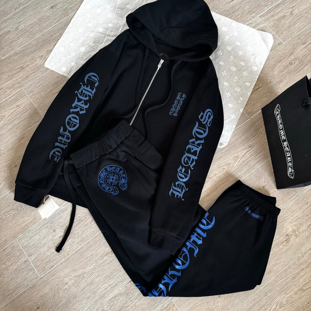 Chrome Hearts Blue Sanskrit Letters Waffle Lining Hooded Sweatshirt Pants #375714