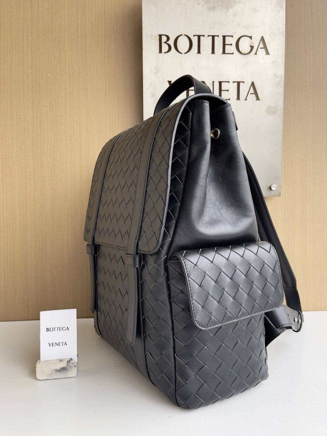 Bottega Veneta Back To School Men's Solid Color Flap Closure Woven Cowhide Leather Shoulder Bag Backpack Rucksack Bags #195225