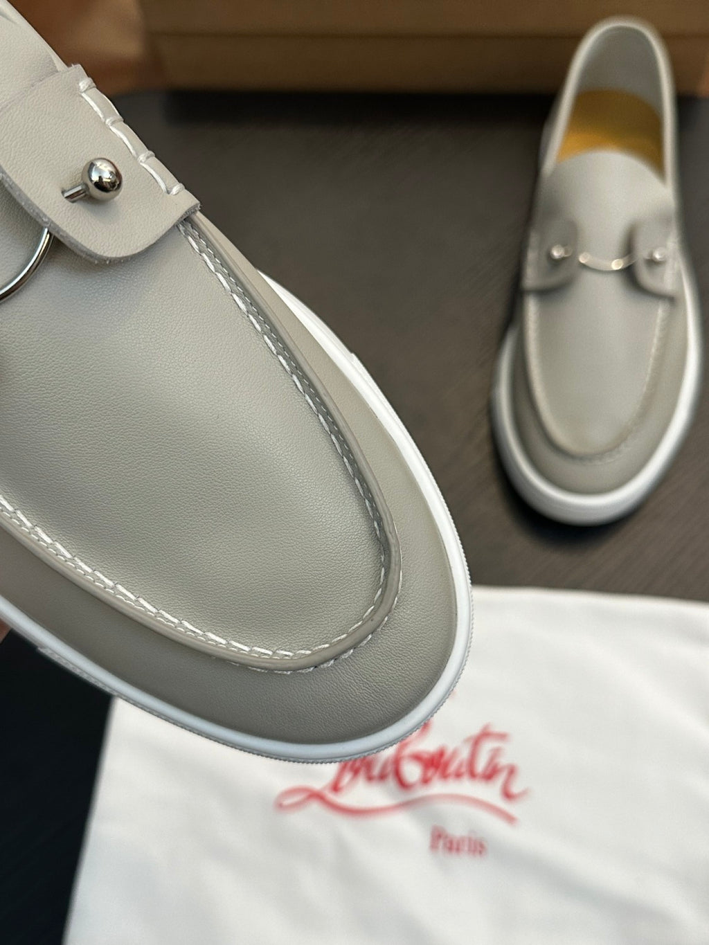 Christian Louboutin Men's Solid Color Cowhide Leather Casual Flat Loafers Shoes #77839