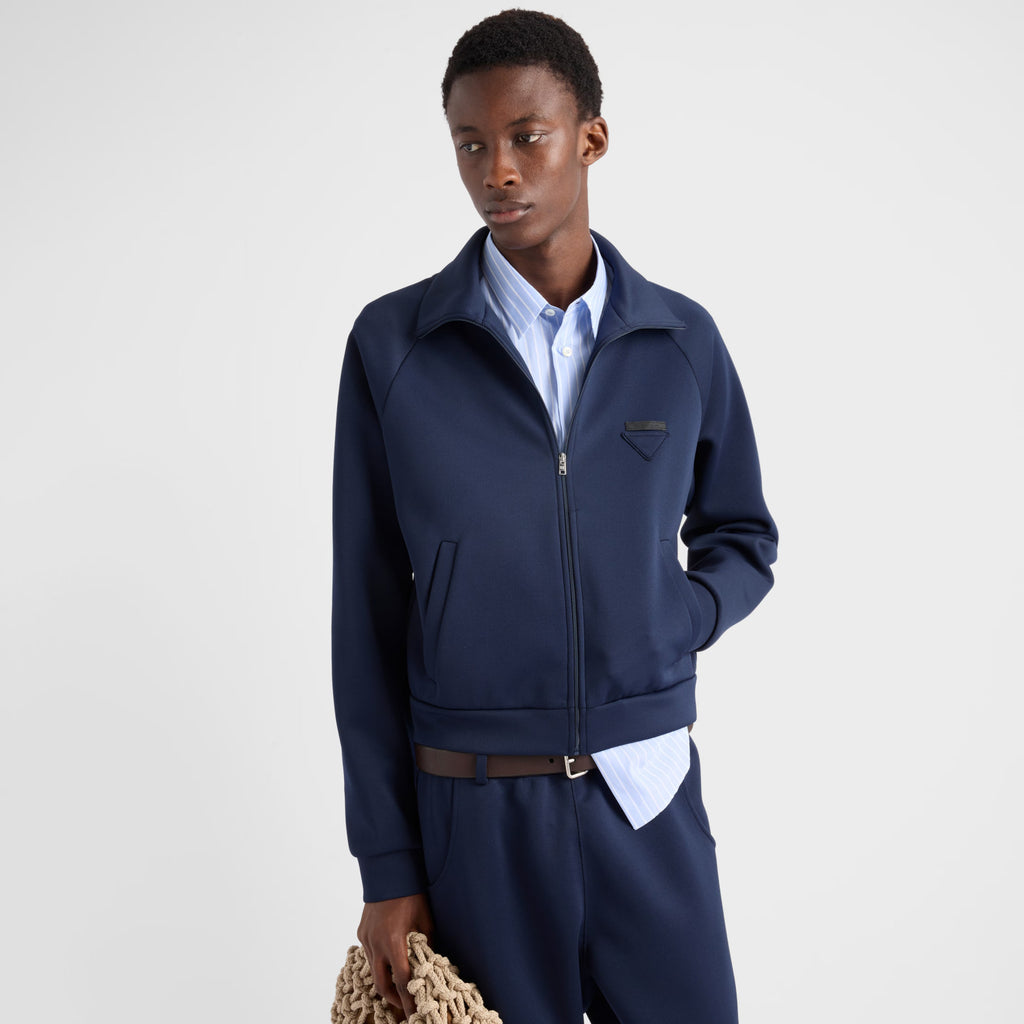 Prada Men's Spring/Fall Fashion Casual Solid Color Stand Up Collar Zipper Fabric Jacket  Solid-Color Elastic Waist Casual Suit Pants Suit Set #78677