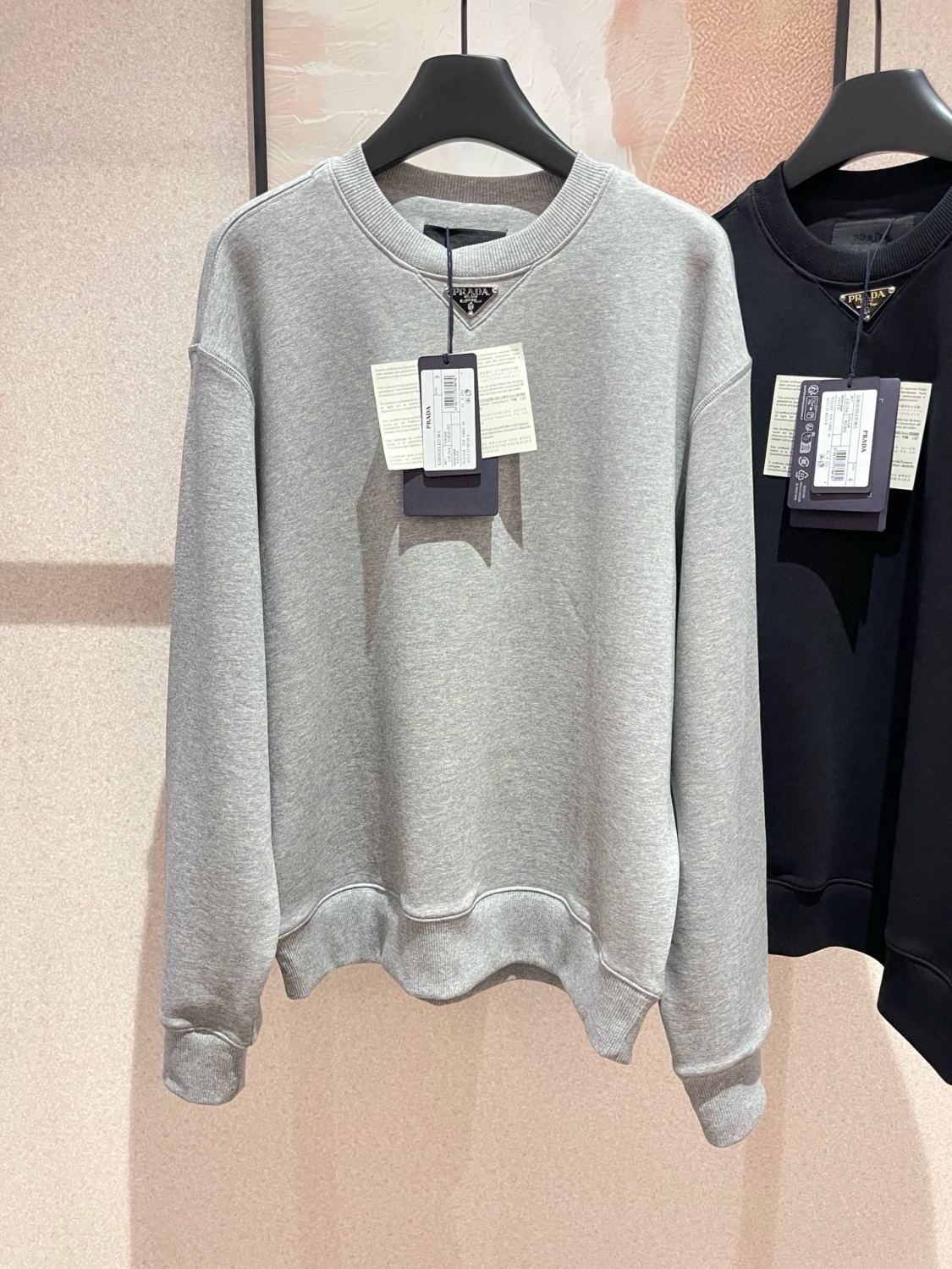 Prada Men's And Women's Spring And Fall Logo Applique Solid Color Round Neck Pullover Long Sleeve Sweater #73643