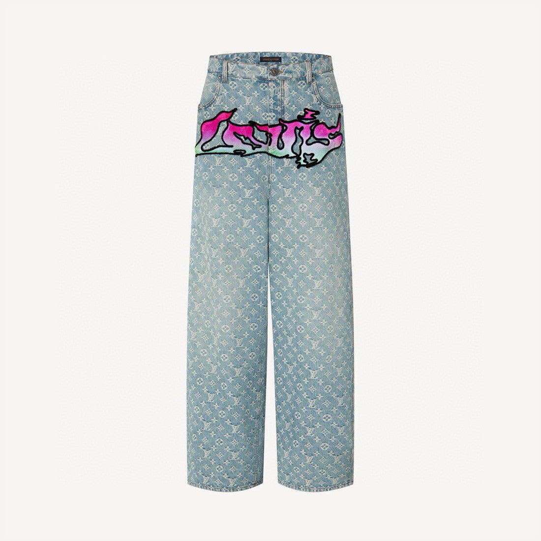 Louis Vuitton Men's Spring Autumn Solid Colour Graffiti Letter Print Casual Jeans Pants #76971